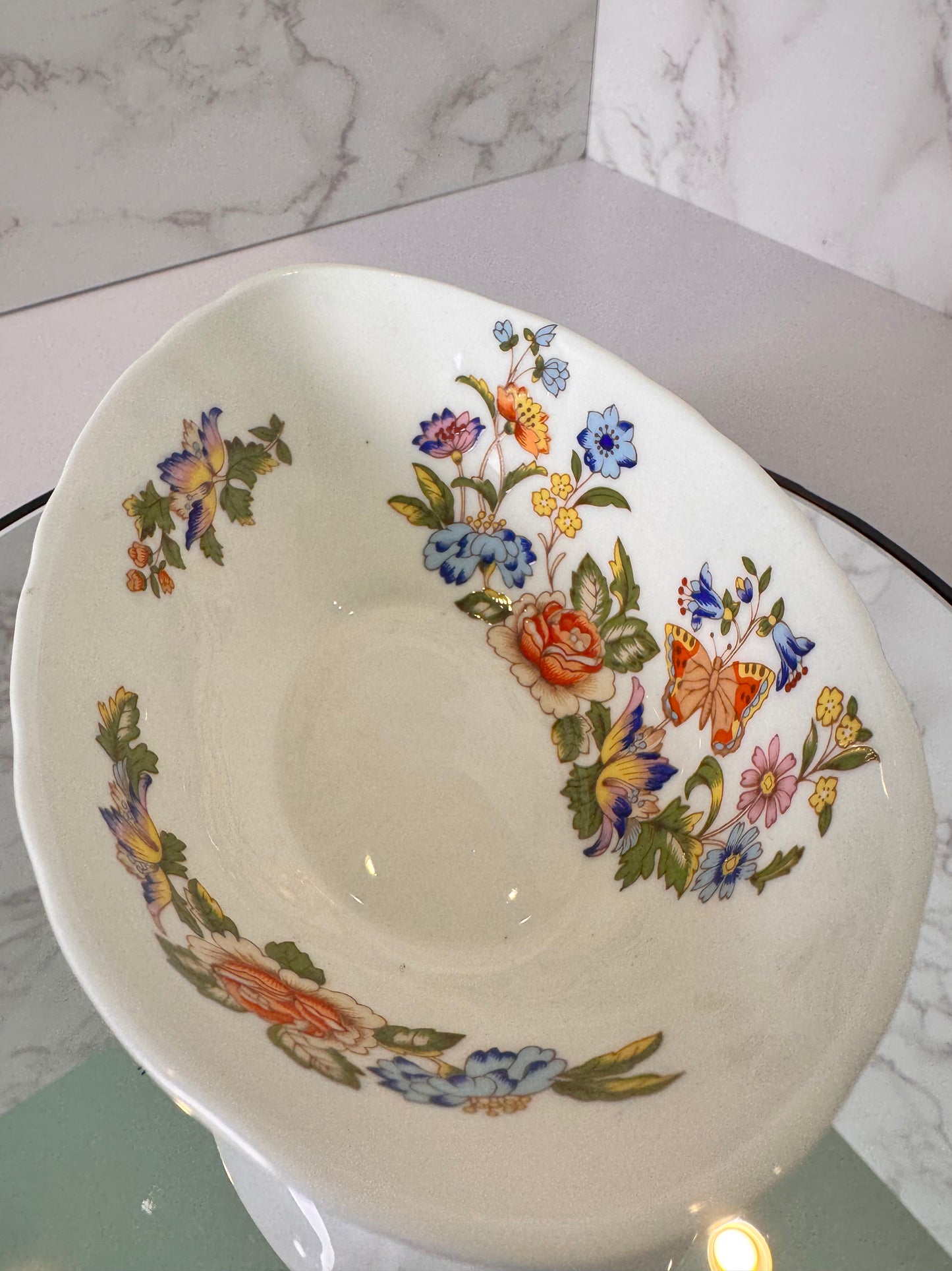 Vintage Aynsley Cottage Garden Egg‑Shaped Trinket Dish Base Only – Lid Missing