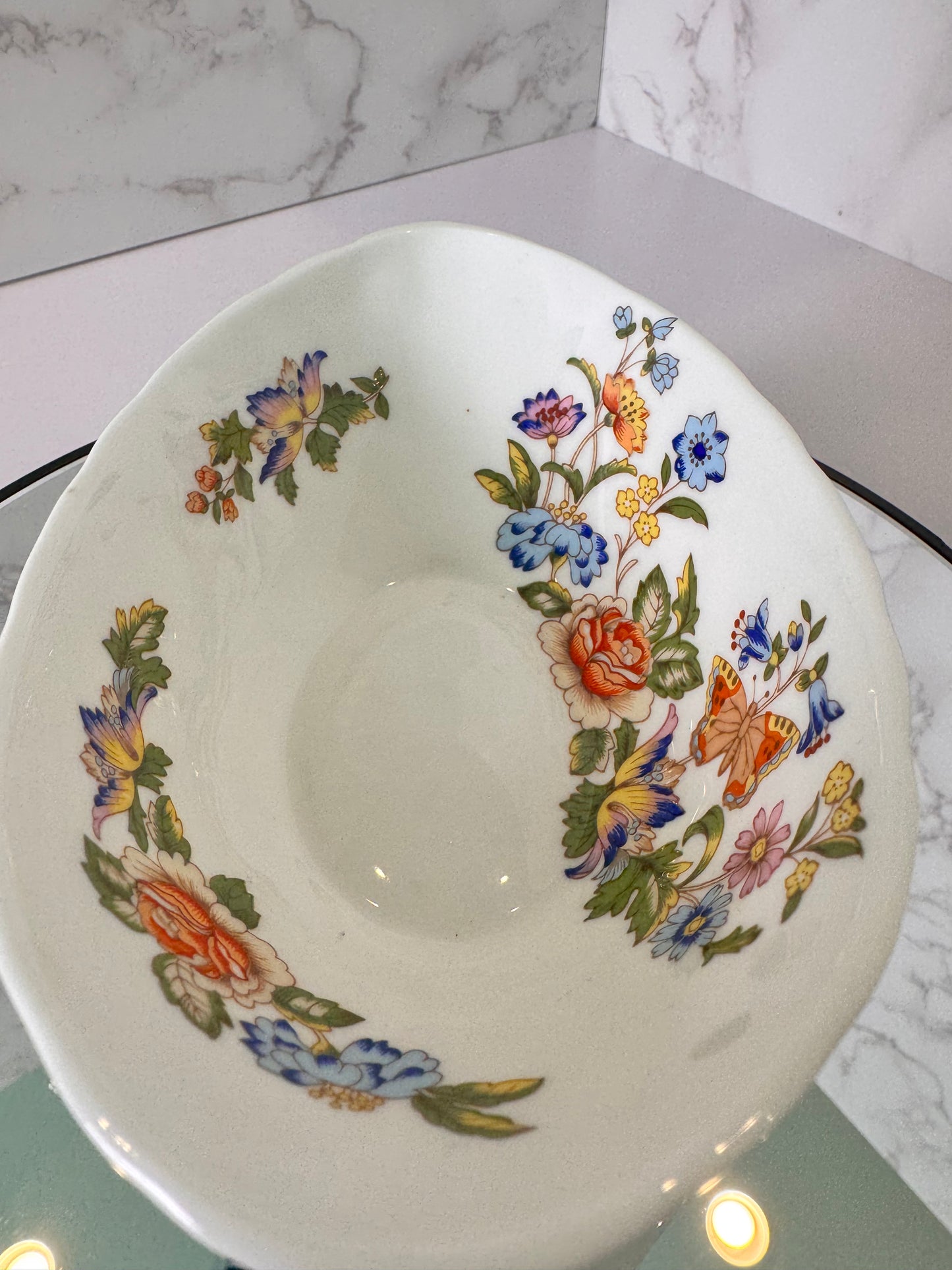 Vintage Aynsley Cottage Garden Egg‑Shaped Trinket Dish Base Only – Lid Missing