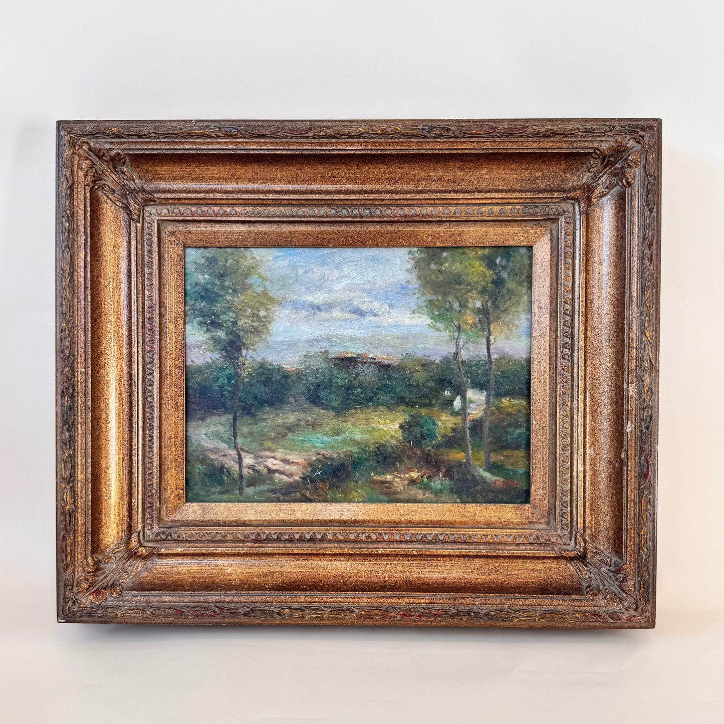 Vintage Oil Landscape in Ornate Gilt Frame – Signed C. Rita, Mid-20th Century