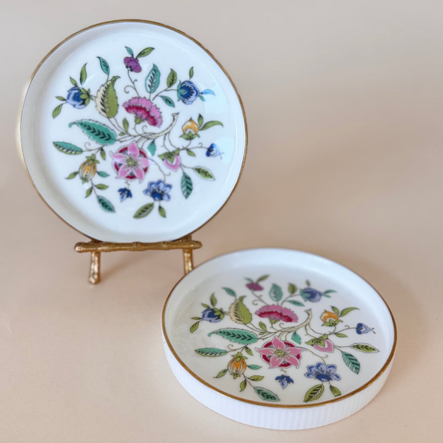 Set of 2 Minton Haddon Hall Bone China Trinket Dishes / Coasters – Floral Pattern