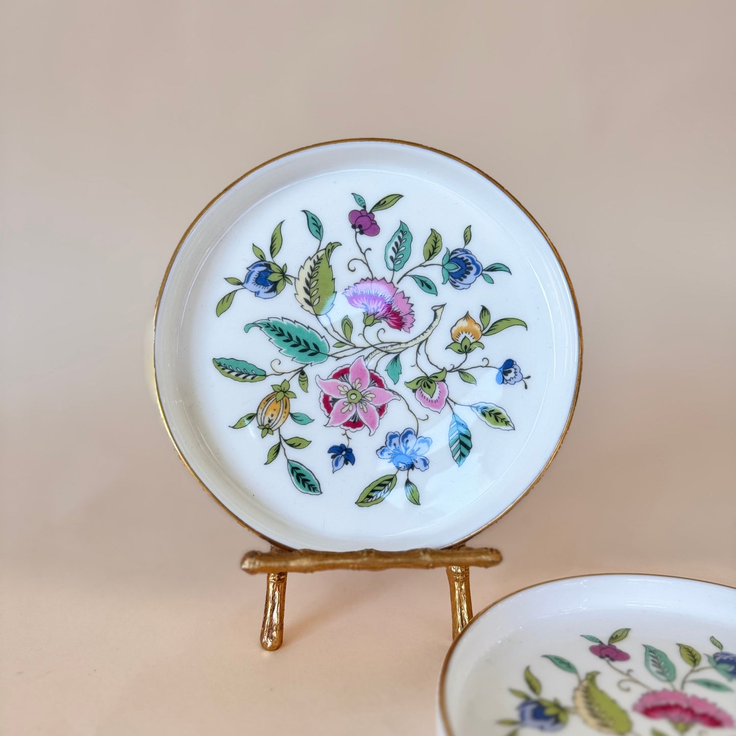 Set of 2 Minton Haddon Hall Bone China Trinket Dishes / Coasters – Floral Pattern