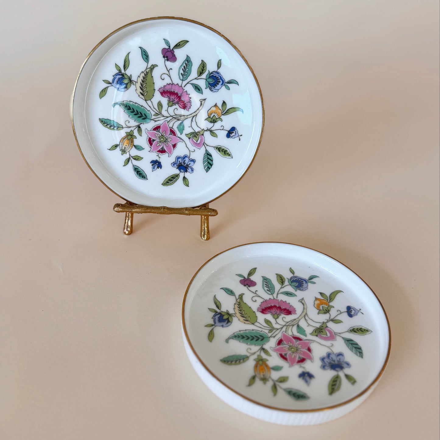 Set of 2 Minton Haddon Hall Bone China Trinket Dishes / Coasters – Floral Pattern