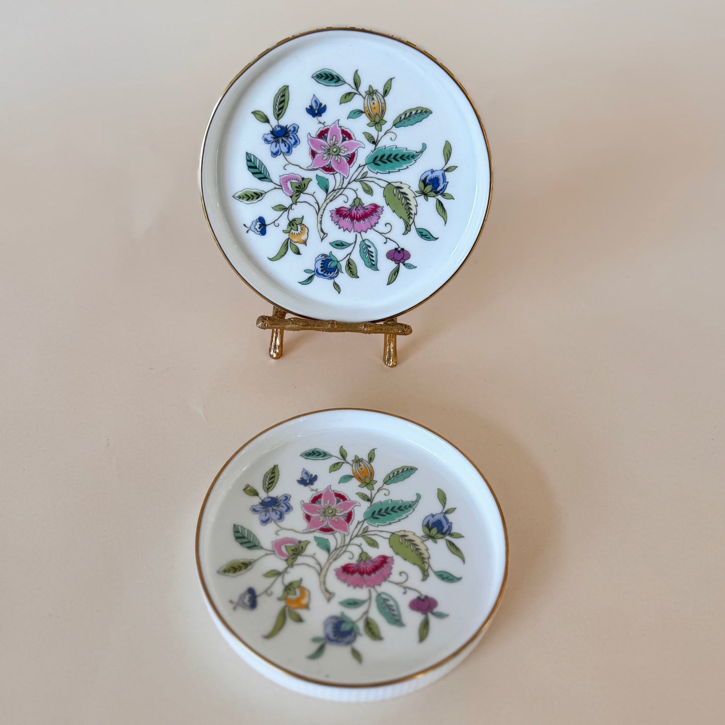 Set of 2 Minton Haddon Hall Bone China Trinket Dishes / Coasters – Floral Pattern
