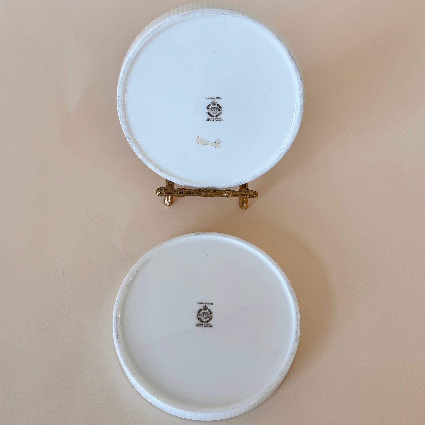 Set of 2 Minton Haddon Hall Bone China Trinket Dishes / Coasters – Floral Pattern