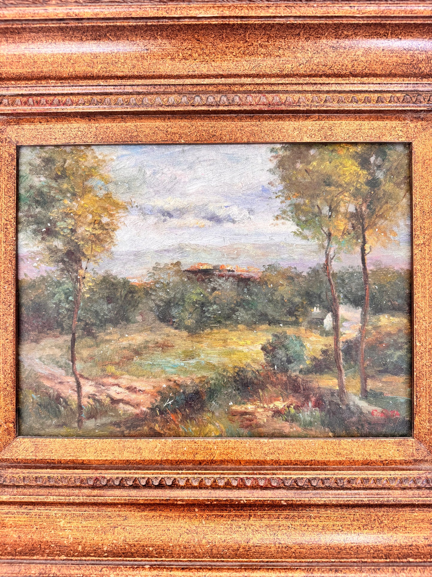 Vintage Oil Landscape in Ornate Gilt Frame – Signed C. Rita, Mid-20th Century