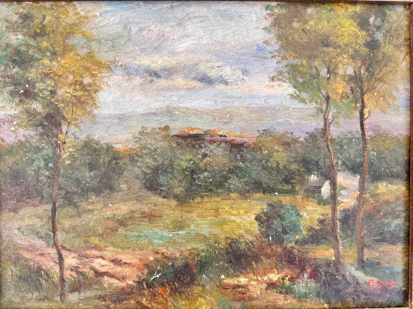 Vintage Oil Landscape in Ornate Gilt Frame – Signed C. Rita, Mid-20th Century