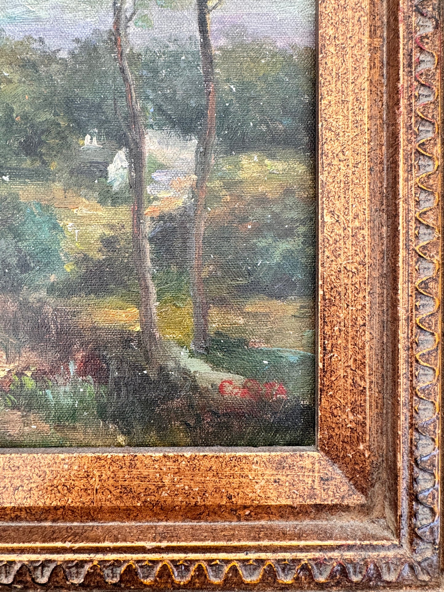 Vintage Oil Landscape in Ornate Gilt Frame – Signed C. Rita, Mid-20th Century