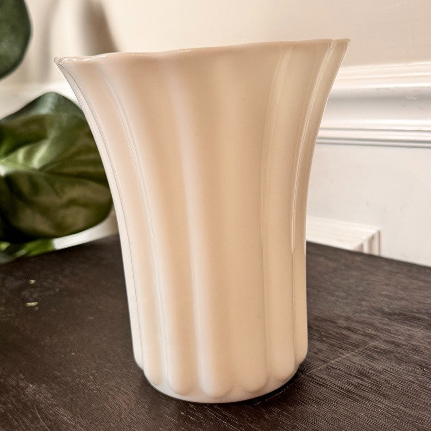 Vintage Translucent Fluted Milk Glass Vase – Scalloped Rim – 7.25” Tall