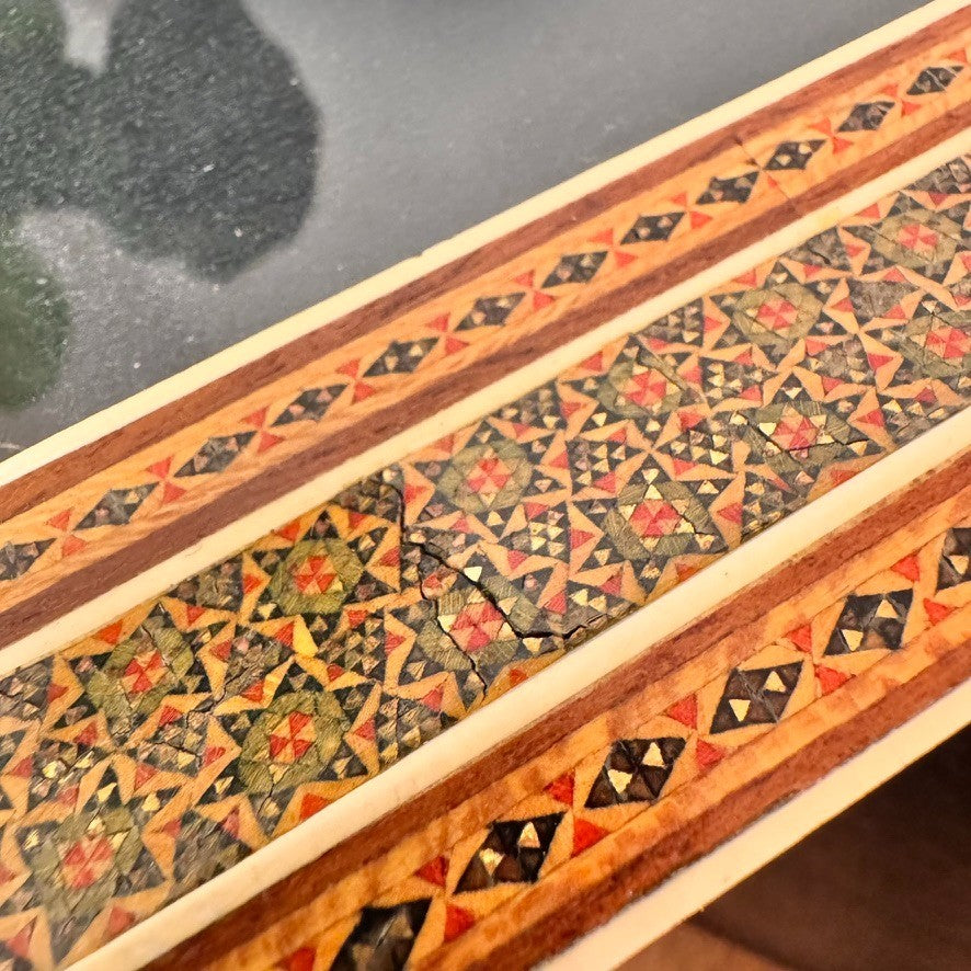 Vintage Persian Miniature Painting in Handcrafted Khatam Wood Inlay Frame