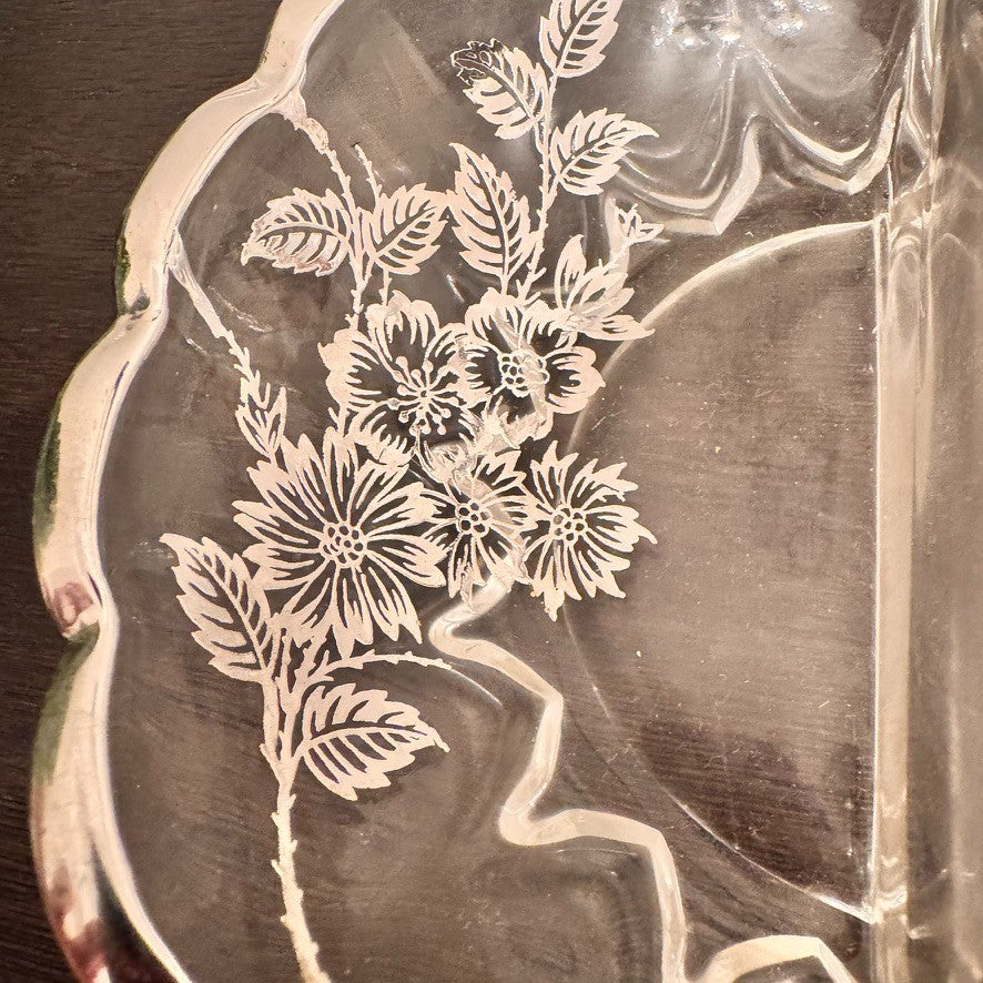 Vintage Silver City Glass Blossom Time Divided Relish Dish – Silver Overlay