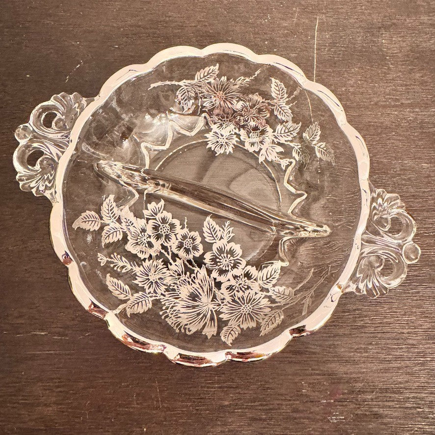 Vintage Silver City Glass Blossom Time Divided Relish Dish – Silver Overlay