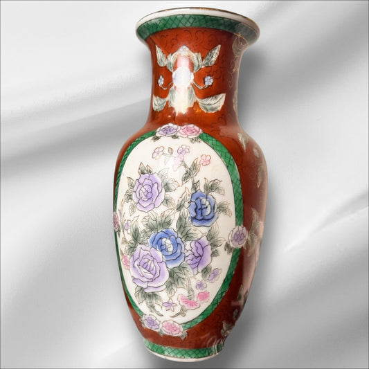 Mid-20th Century Asian Porcelain Vase – Hand-Painted Floral & Panel Design