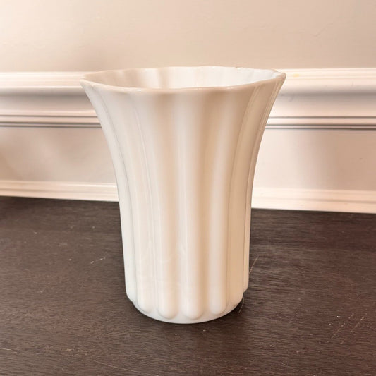 Vintage Translucent Fluted Milk Glass Vase – Scalloped Rim – 7.25” Tall