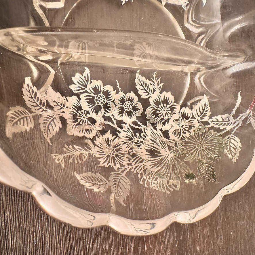 Vintage Silver City Glass Blossom Time Divided Relish Dish – Silver Overlay