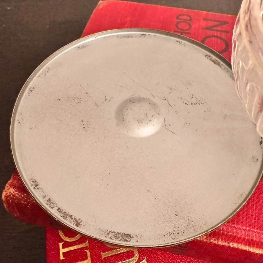 Vintage Art Deco Glass Powder Jar with Enamel Lid – 4” Wide