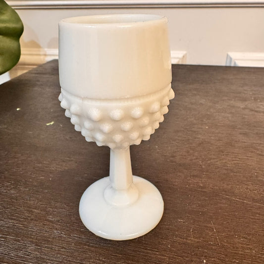Vintage Fenton Hobnail Milk Glass Goblet – 4" Tall, White Pedestal Vase