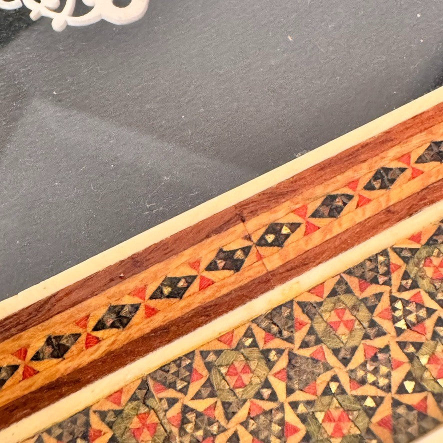 Vintage Persian Miniature Painting in Handcrafted Khatam Wood Inlay Frame