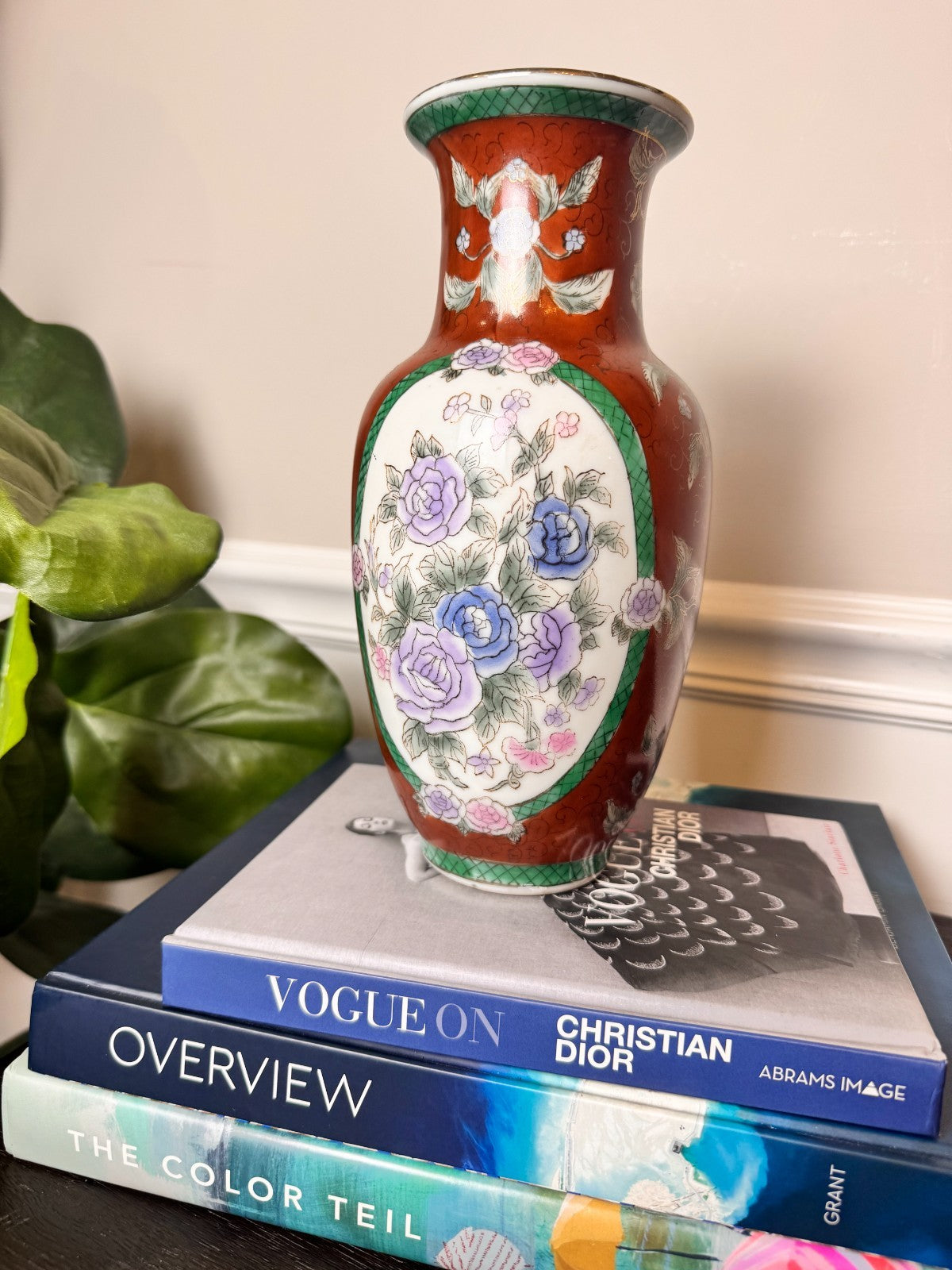 Mid-20th Century Asian Porcelain Vase – Hand-Painted Floral & Panel Design