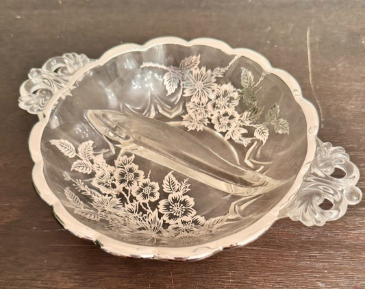 Vintage Silver City Glass Blossom Time Divided Relish Dish – Silver Overlay