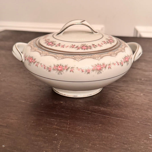Noritake Glenwood 5771 Covered Sugar Bowl – Pink Roses & Platinum Trim