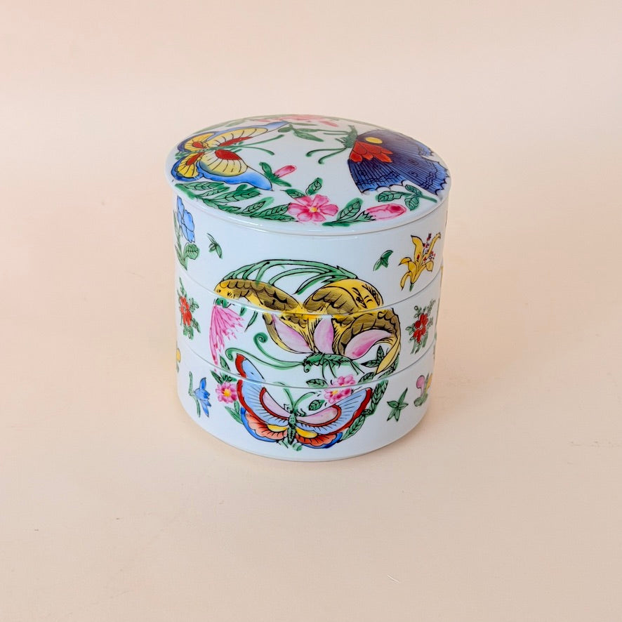 Three Tier Chinoiserie Trinket Dish Butterfly