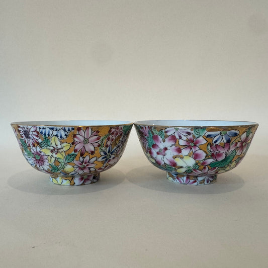 Set of 2 Vintage ACF Mille Fleurs Bowls – Thousand Flowers Porcelain, Hong Kong