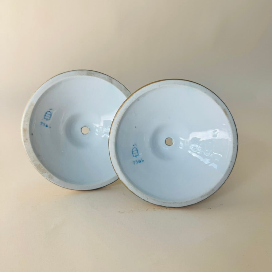 Antique Vienna-Style Blue & Gold Porcelain Candlestick Pair