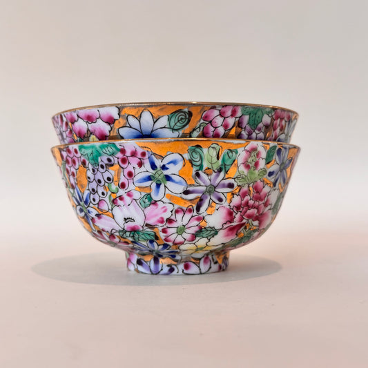Set of 2 Vintage ACF Mille Fleurs Bowls – Thousand Flowers Porcelain, Hong Kong