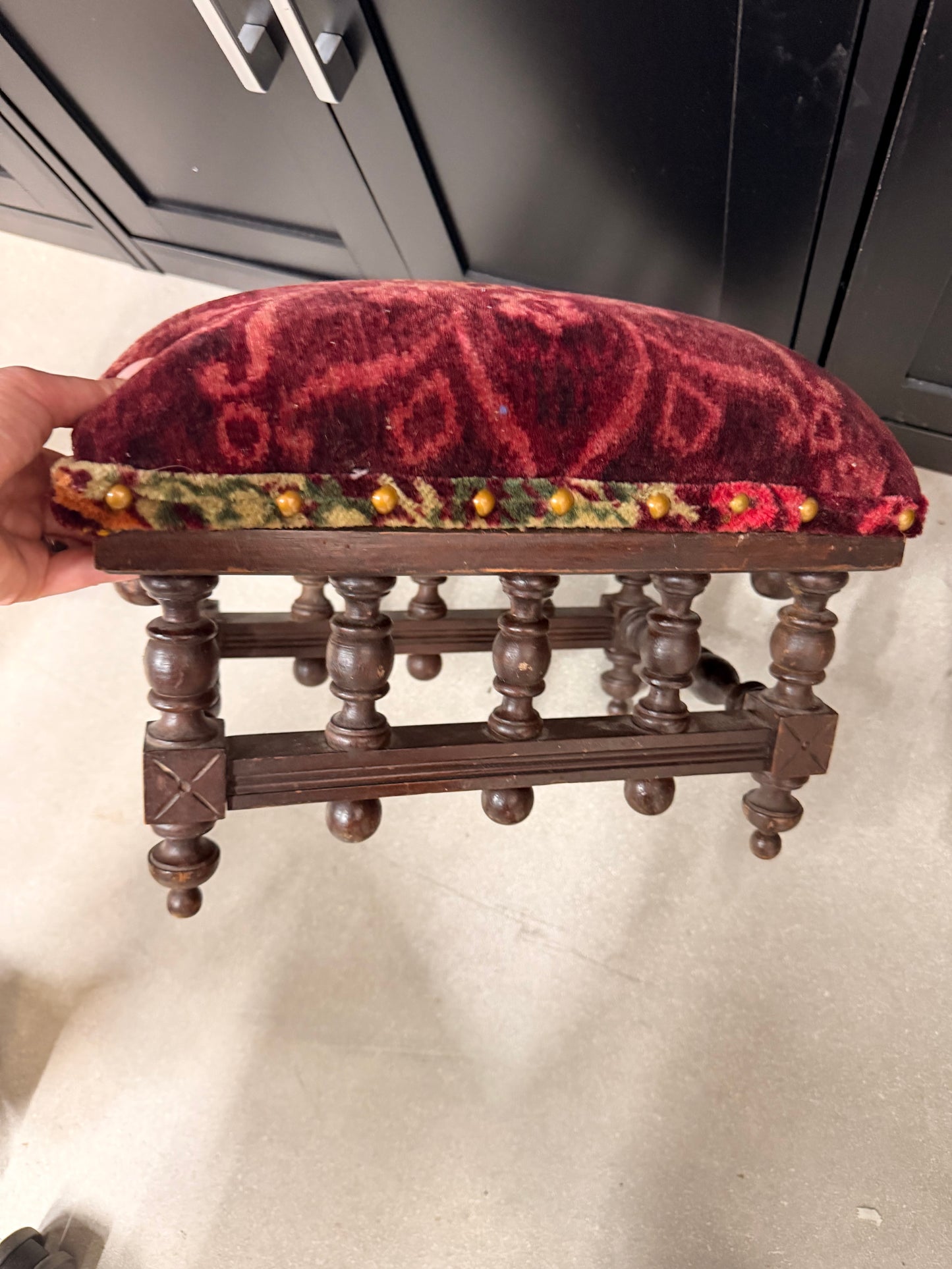 Victorian Footstool with Turned Legs, Tapestry Top