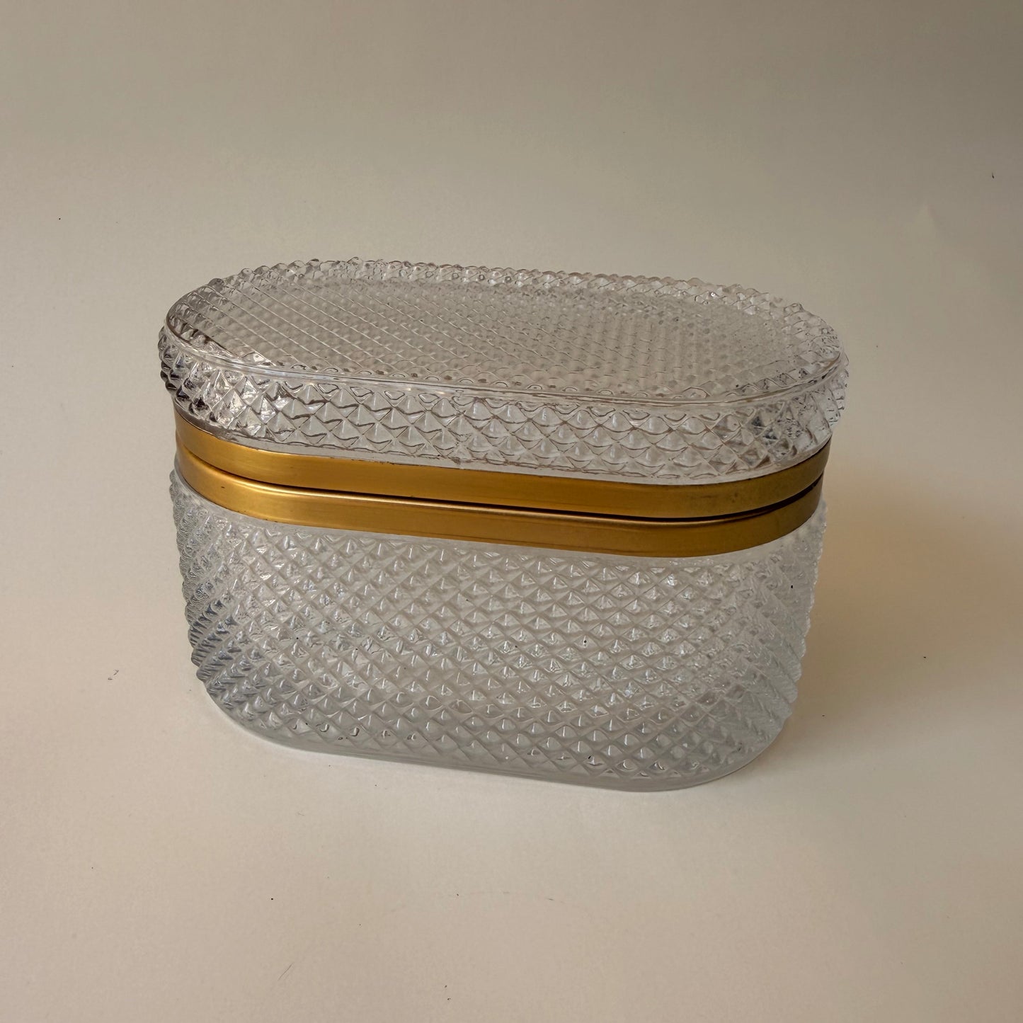 Diamond-Cut Crystal Box with Brass Hinged Lid