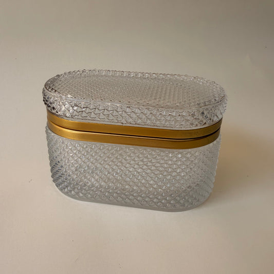 Diamond-Cut Crystal Box with Brass Hinged Lid