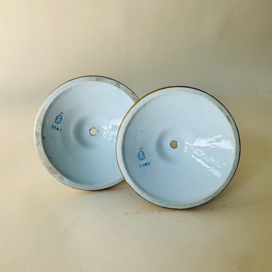 Antique Vienna-Style Blue & Gold Porcelain Candlestick Pair