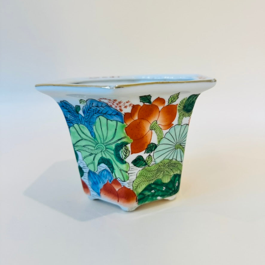 Vintage Lotus Porcelain Planter