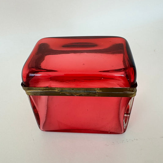 Cranberry Opaline Glass Casket Box