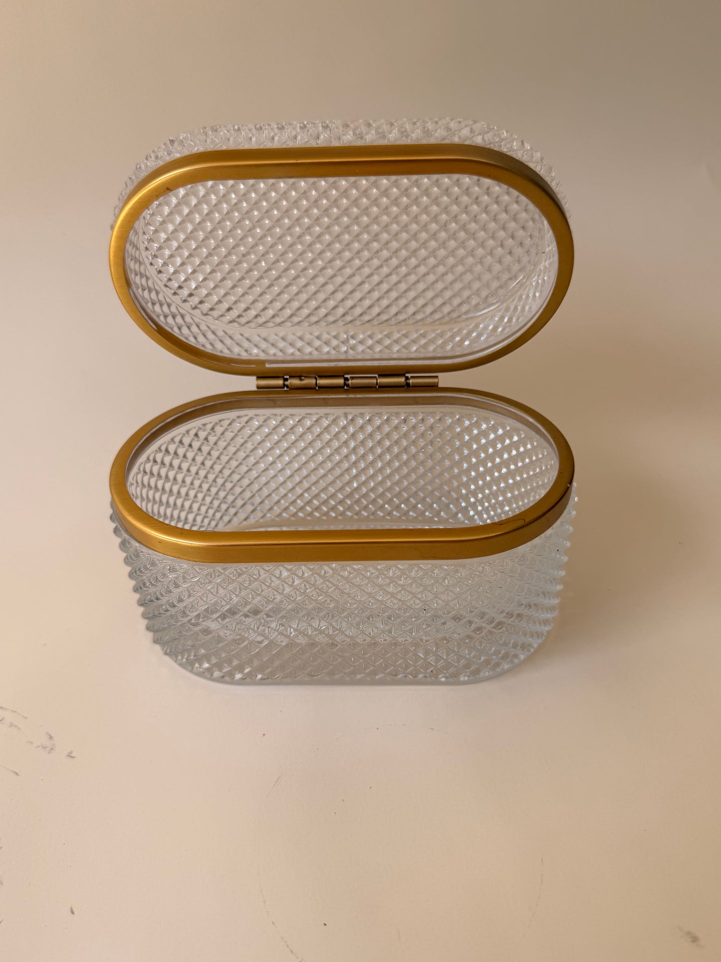 Diamond-Cut Crystal Box with Brass Hinged Lid