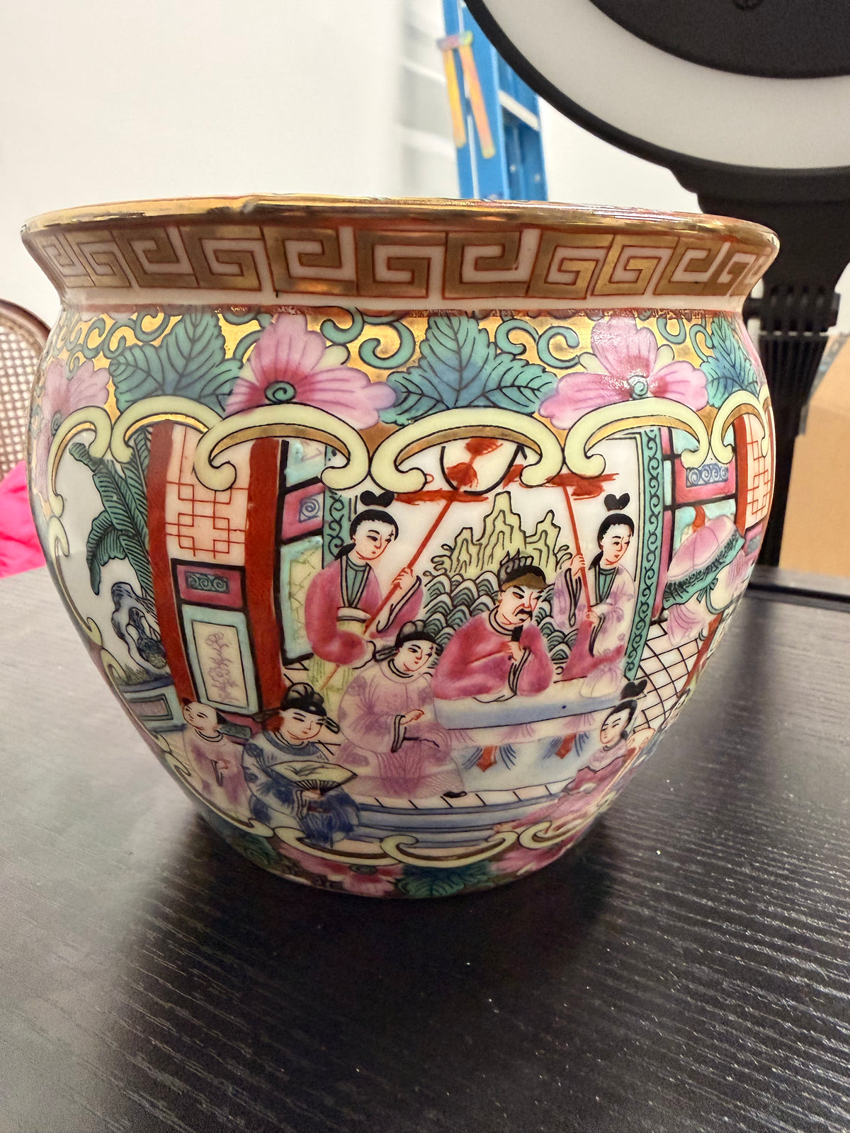 Rose Medallion Porcelain Fishbowl Planter