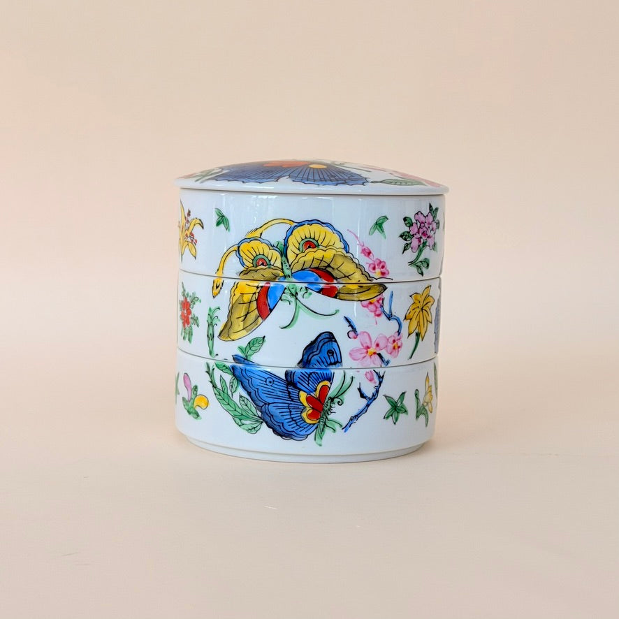 Three Tier Chinoiserie Trinket Dish Butterfly