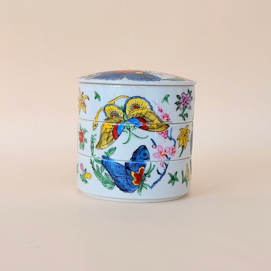 Three Tier Chinoiserie Trinket Dish Butterfly
