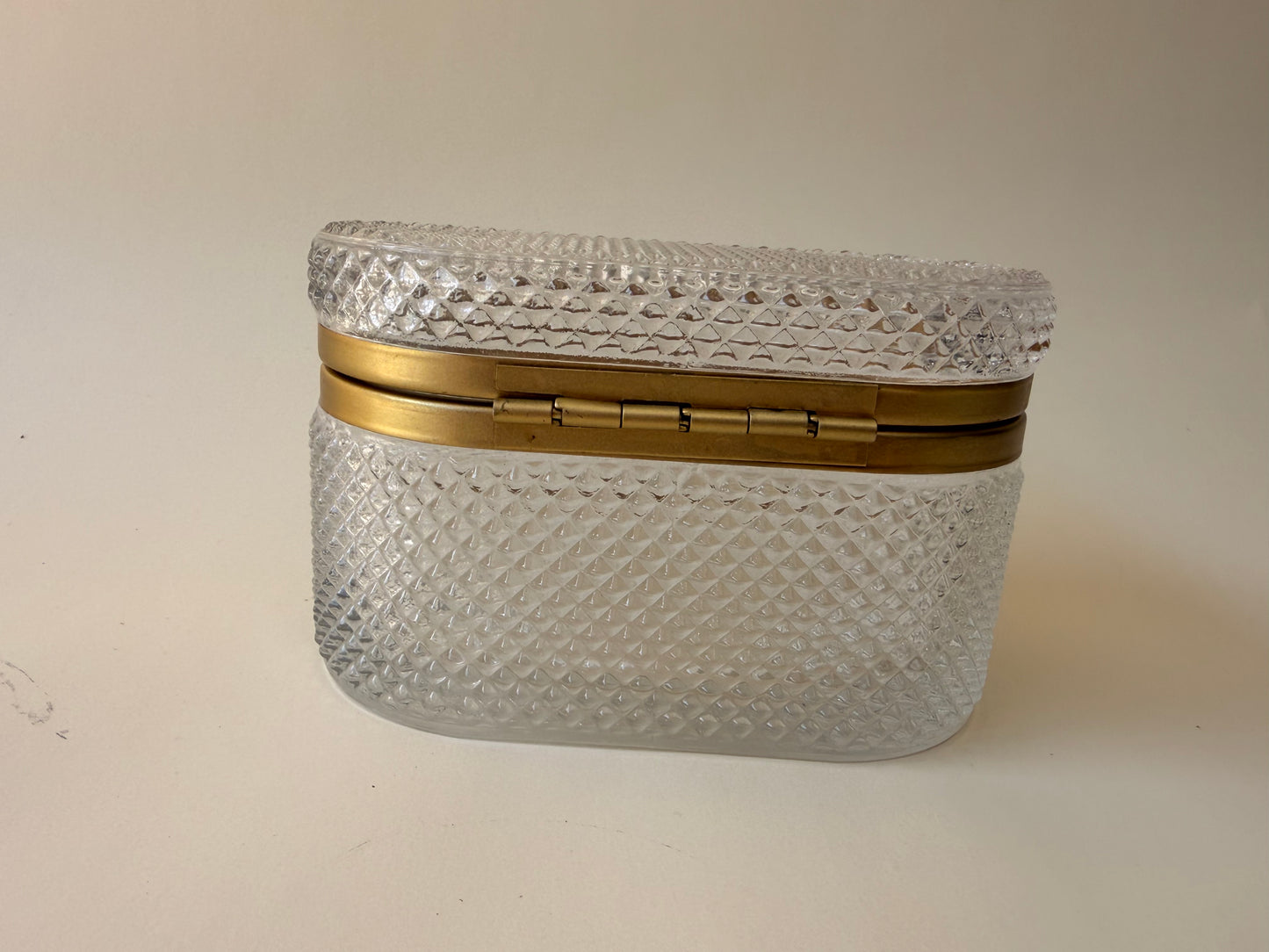 Diamond-Cut Crystal Box with Brass Hinged Lid