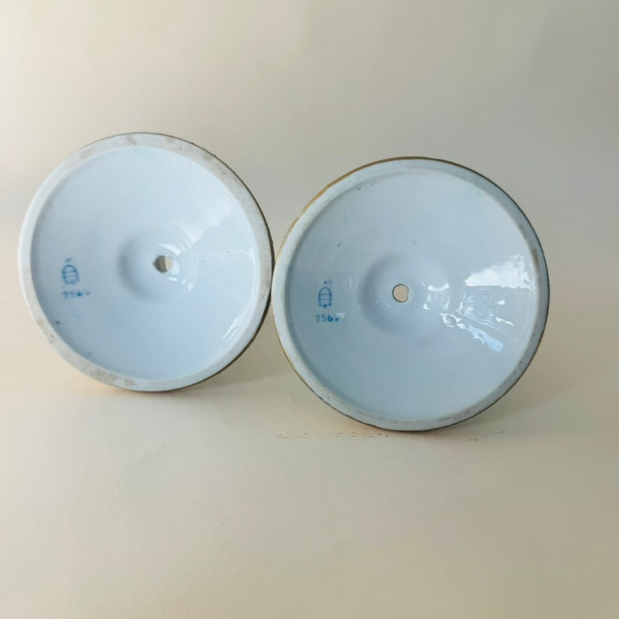 Antique Vienna-Style Blue & Gold Porcelain Candlestick Pair