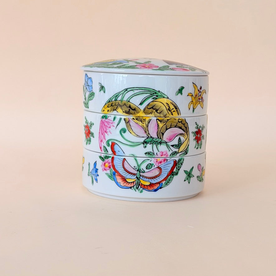 Three Tier Chinoiserie Trinket Dish Butterfly