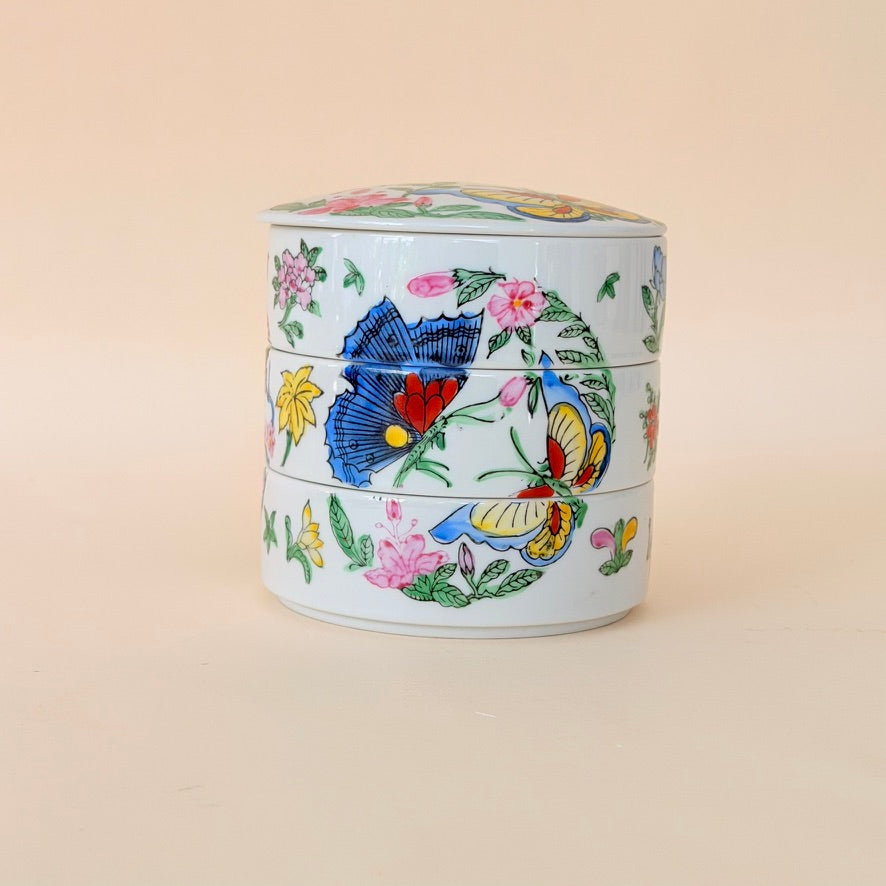 Three Tier Chinoiserie Trinket Dish Butterfly