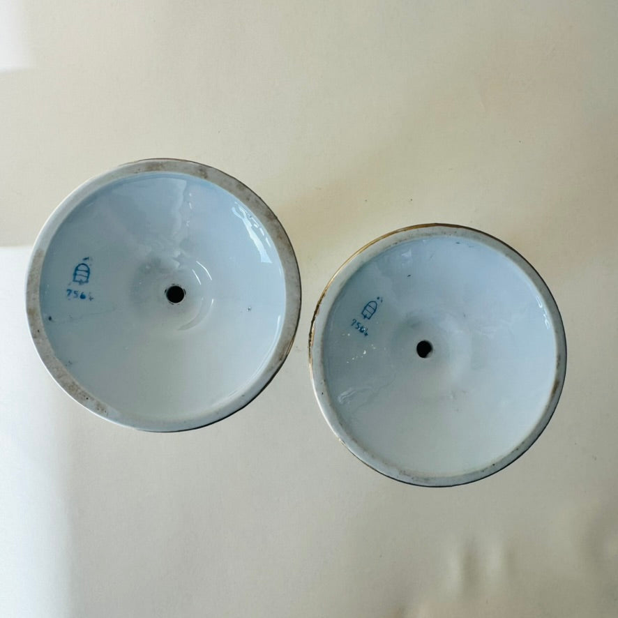 Antique Vienna-Style Blue & Gold Porcelain Candlestick Pair