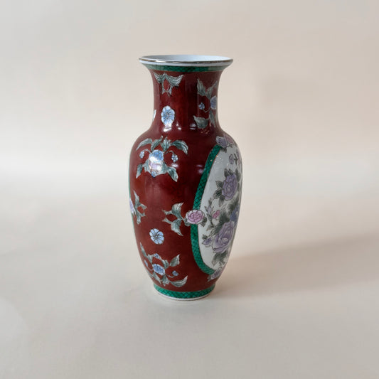 Mid-20th Century Asian Porcelain Vase – Hand-Painted Floral & Panel Design