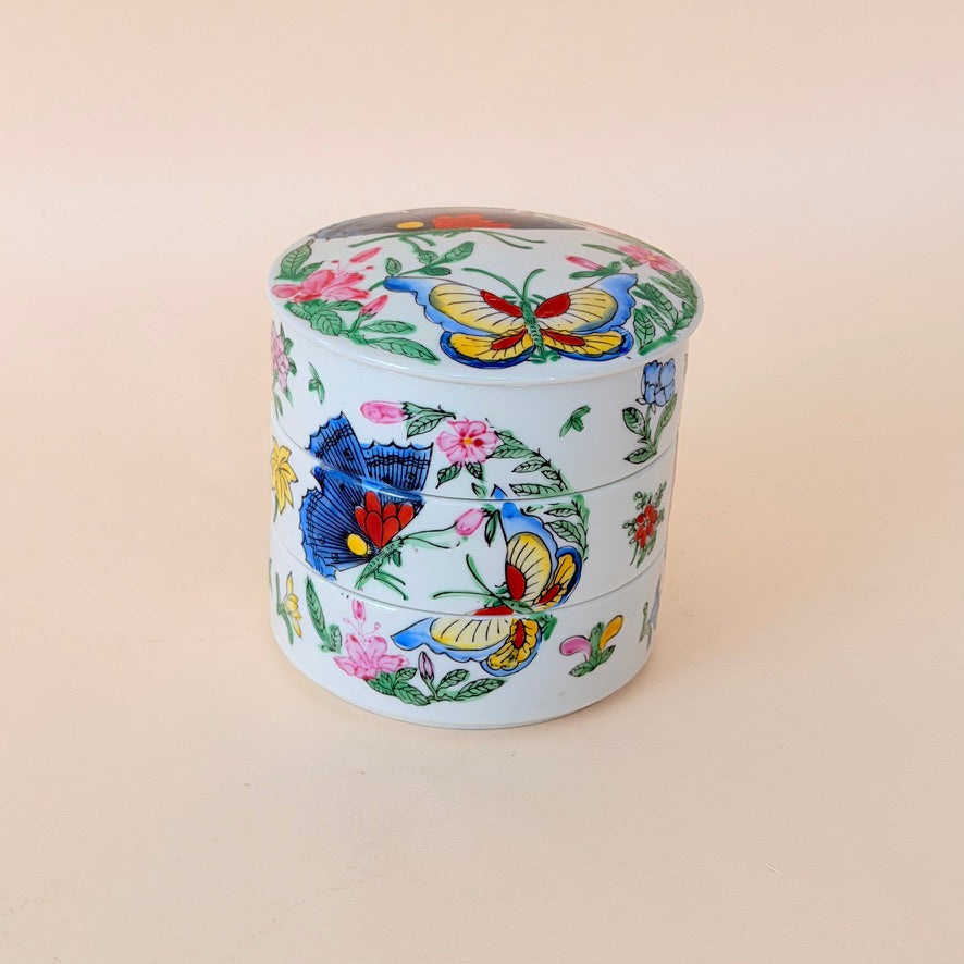 Three Tier Chinoiserie Trinket Dish Butterfly