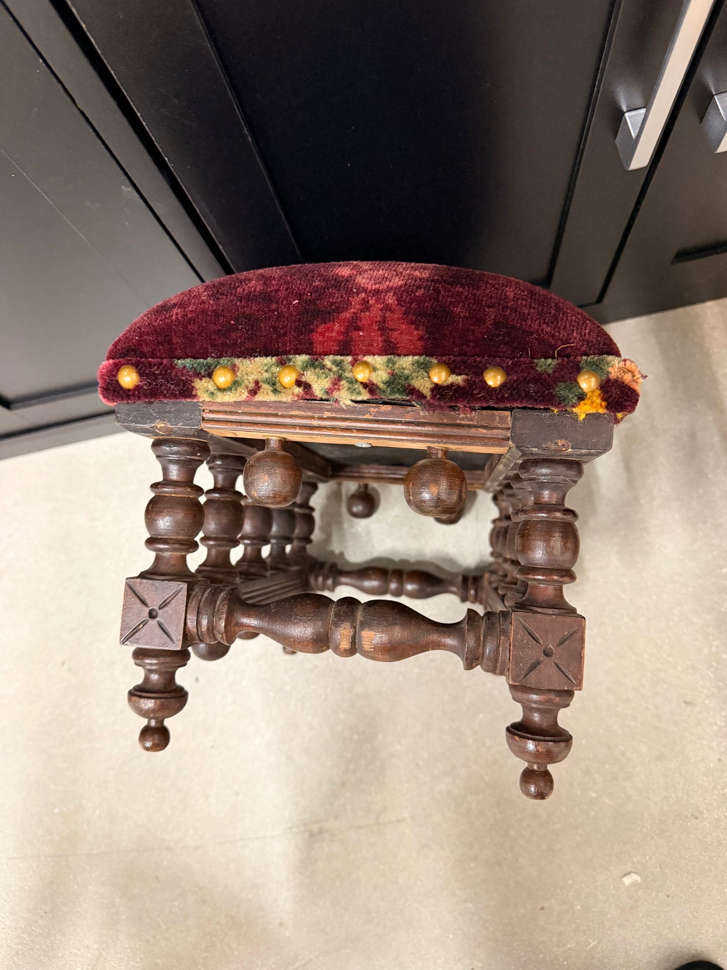 Victorian Footstool with Turned Legs, Tapestry Top