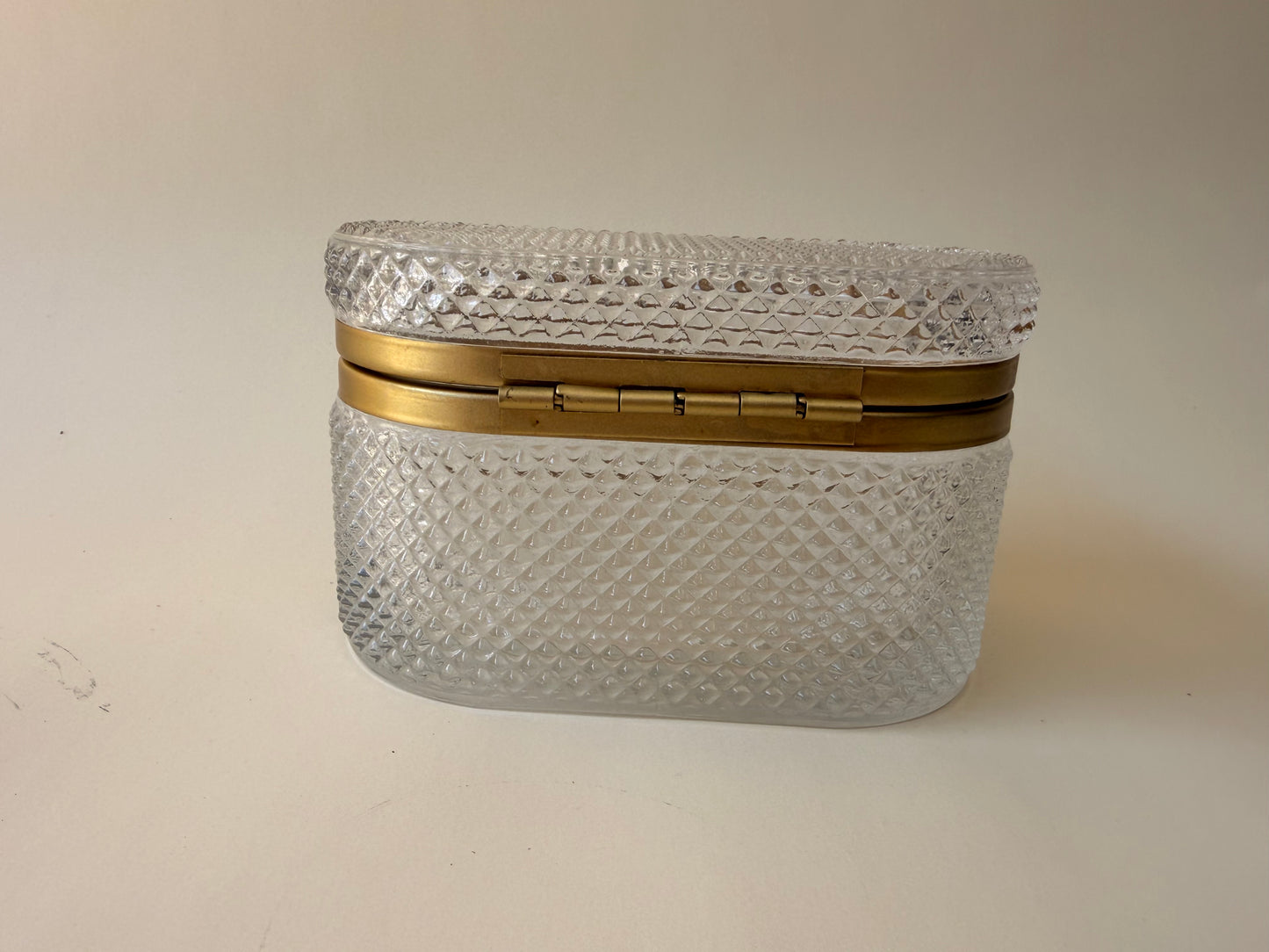 Diamond-Cut Crystal Box with Brass Hinged Lid