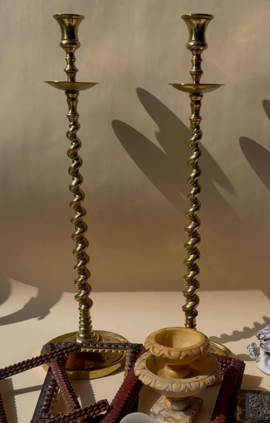 Pair of Antique Brass Barley Twist Candlesticks