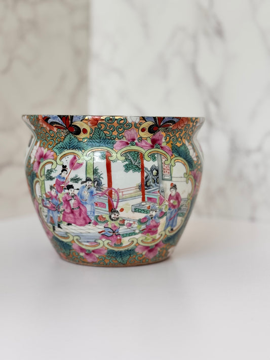 Vintage Chinese Rose Medallion Jardiniere | Hand-Painted Famille Rose Porcelain with Maker’s Mark