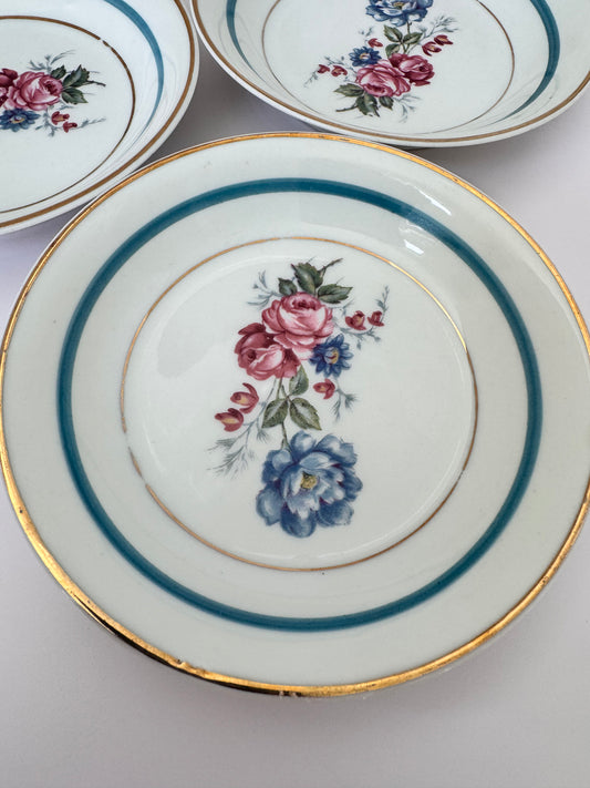 Set of 3 Vintage Limoges Floral Plates | Matching Hand-Painted French Porcelain with Gilt Edges – 5" Dessert or Appetizer Dishes